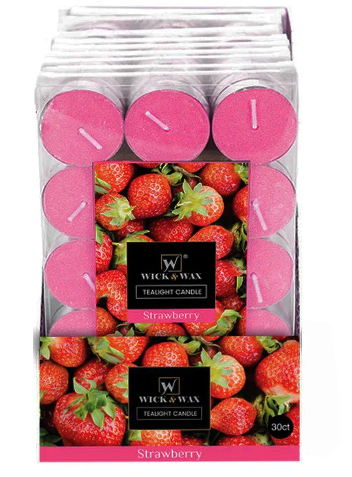30 Pcs Strawberry Tealight Candles, Aromatherapy Scented 2.5 hrs Burn Freshener