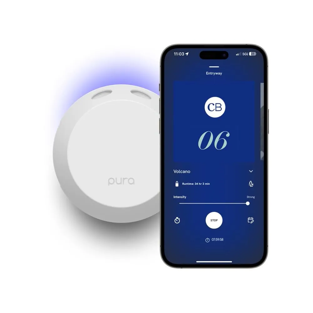 Capri Blue Pura 4 Smart Fragrance Diffuser Kit - Includes 1 Pura V4 Aromatherapy Diffuser   2 Capri Blue Volcano Diffuser Pura Fragrance Refill Vials - Fragrance Diffusers for Home