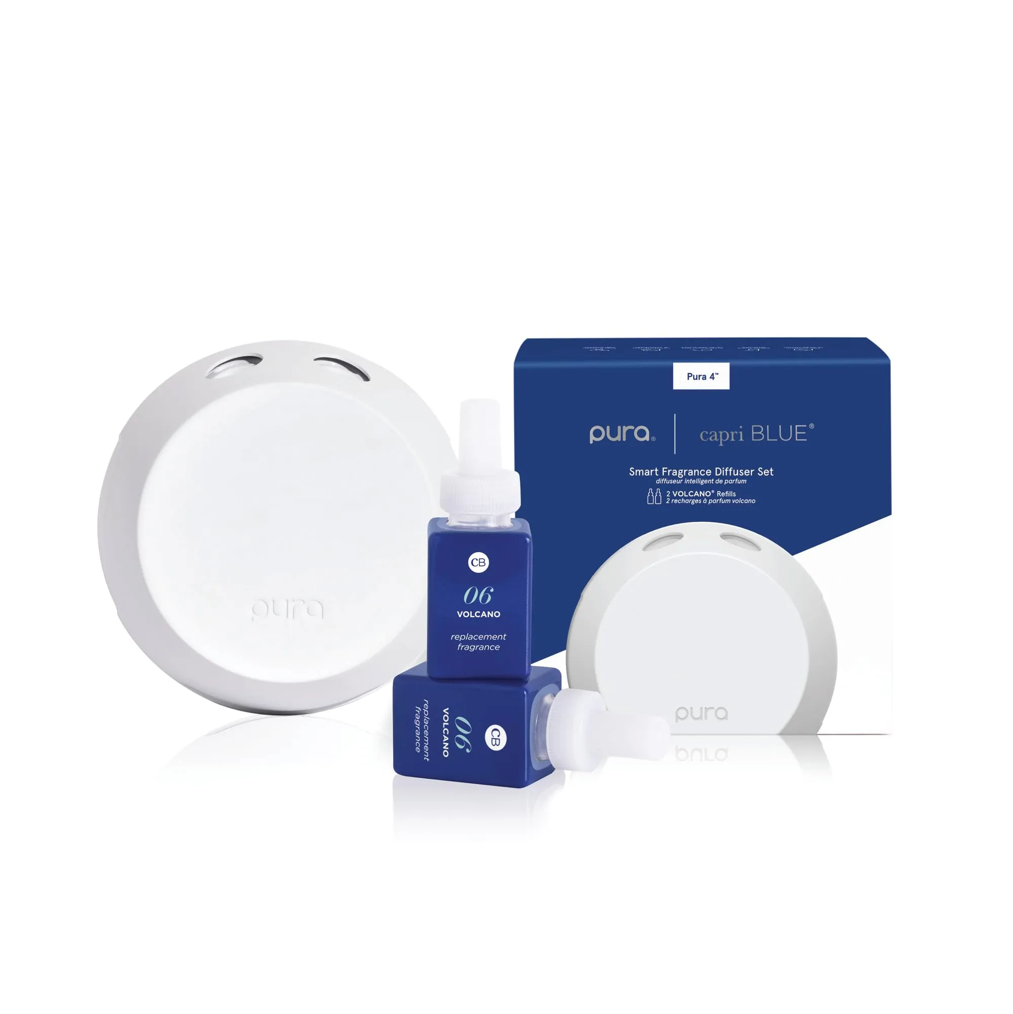 Capri Blue Pura 4 Smart Fragrance Diffuser Kit - Includes 1 Pura V4 Aromatherapy Diffuser   2 Capri Blue Volcano Diffuser Pura Fragrance Refill Vials - Fragrance Diffusers for Home