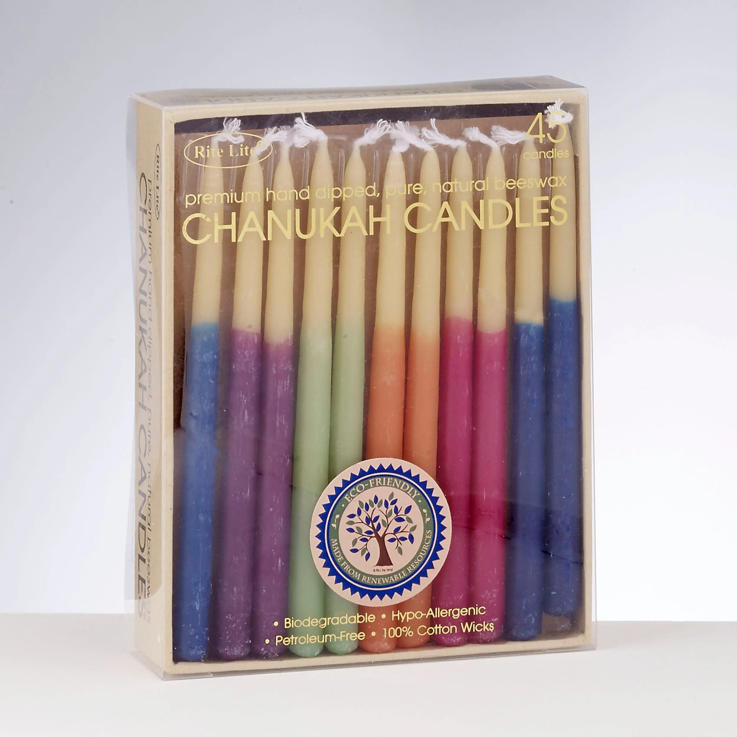 Chanukah Candles, Hand-dipped Beeswax, Multi,45/recycle Box