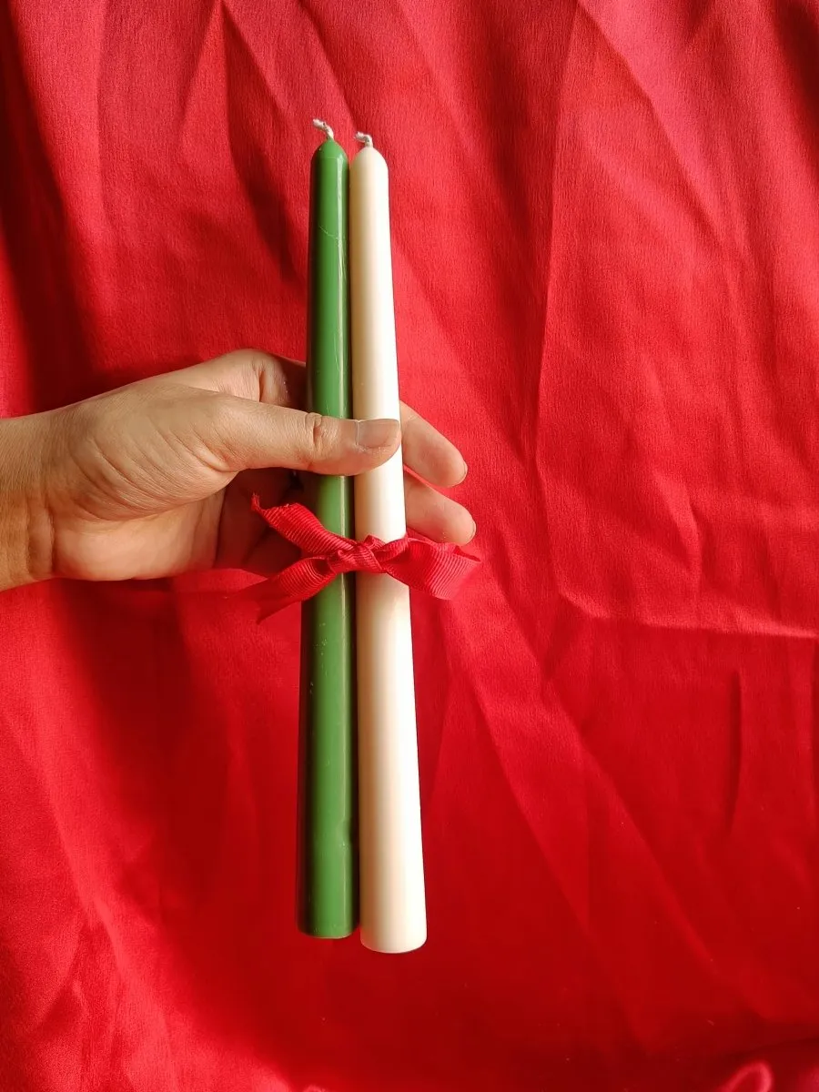 Christmas Taper Candle - Green and White- Set of 2