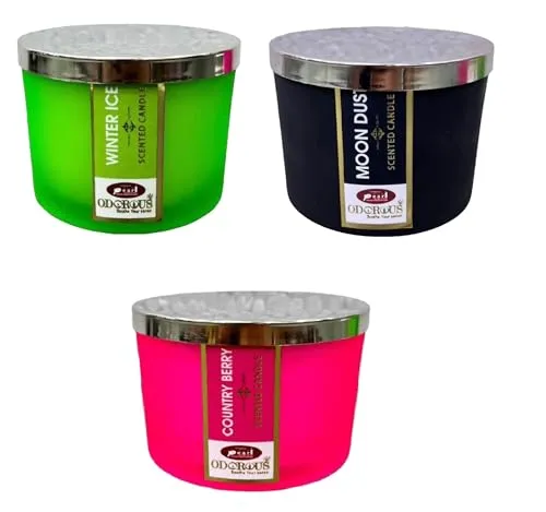 Combos Pack of 3 Moon Dust, Country Berries, and Winter Ice Fragrance Artisanal Handcrafted Glass Tealight Candles | Unique Handcrafted Glass Tea Light for Tranquil Atmosphere.