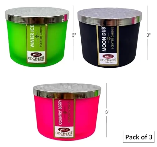 Combos Pack of 3 Moon Dust, Country Berries, and Winter Ice Fragrance Artisanal Handcrafted Glass Tealight Candles | Unique Handcrafted Glass Tea Light for Tranquil Atmosphere.