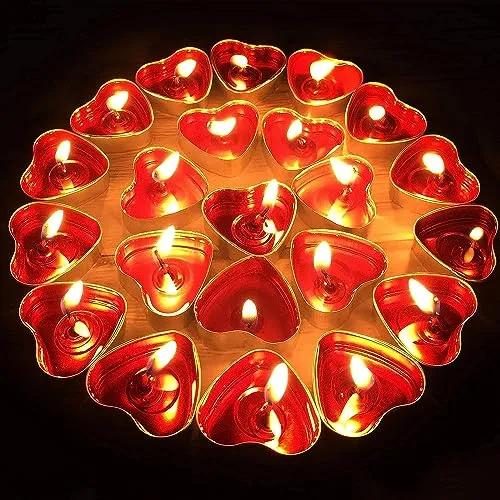 Decor Art Sweet Romantic Love Heart Shaped Floating Candle, Heart Shaped Unscented Tea Lights Candles Smokeless Tealight Candles - Decorations for Wedding, Party, Votives (Pack of 10, Wax)