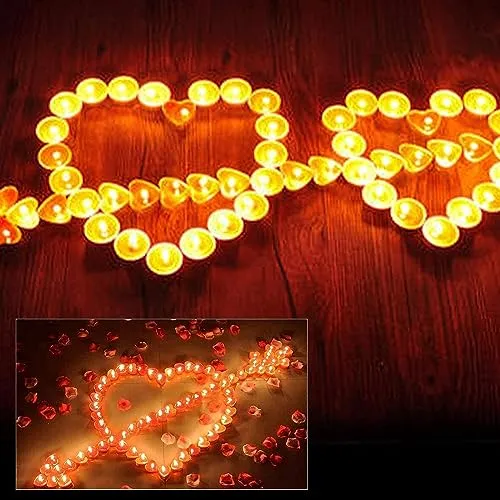 Decor Art Sweet Romantic Love Heart Shaped Floating Candle, Heart Shaped Unscented Tea Lights Candles Smokeless Tealight Candles - Decorations for Wedding, Party, Votives (Pack of 10, Wax)