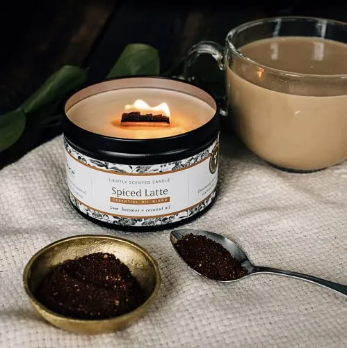 Fontana Candle Company - Spiced Latte Lightly Scented Candle 9 oz | Made from Beeswax and Coconut Oil | Essential Oil | Wood Wick | Long Lasting | Clean Burn and Non Toxic