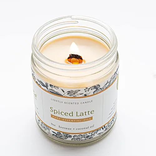 Fontana Candle Company - Spiced Latte Lightly Scented Candle 9 oz | Made from Beeswax and Coconut Oil | Essential Oil | Wood Wick | Long Lasting | Clean Burn and Non Toxic