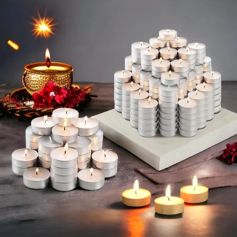 IMAGICART Wax Tealight Candles, 3 to 4 Hours Long Time Buring Wax Tealight Candle, Unscented, Smokeless, No Residue Tea Light Candles for Diwali/Chritmas/Festival Home Decoration (Pack of 600)