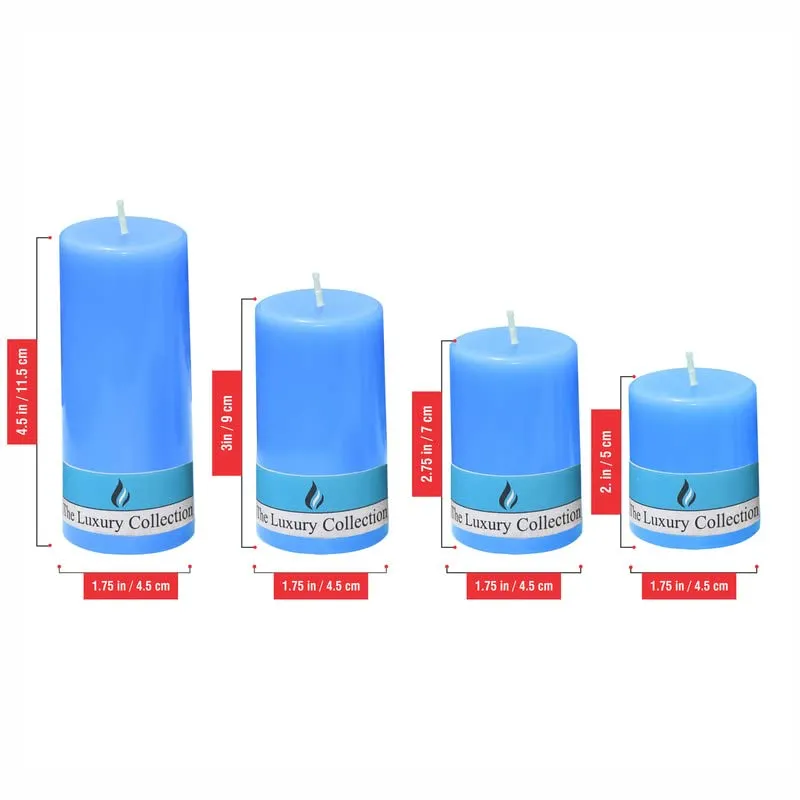 Pure Source India Praffin Wax Pillar Candle for Home Decor, Restaurant, Party Candles – Decoration Dinner Wedding Smokeless & Dripless Pillar Candles Pack of 4 (Ocean Breeze)