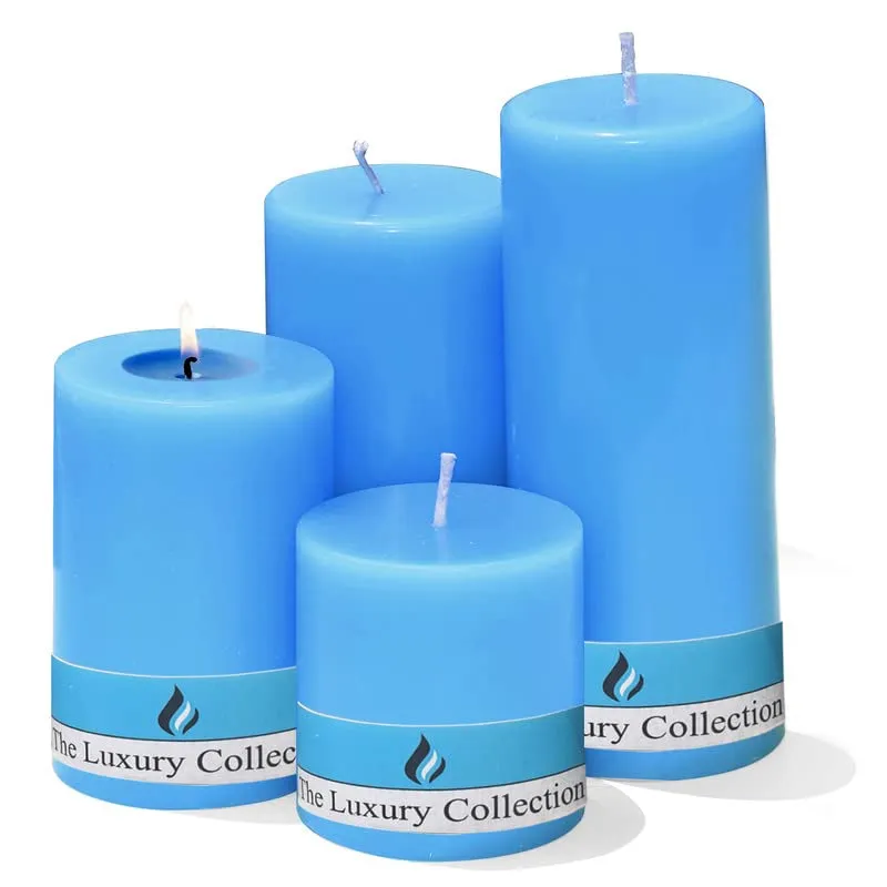 Pure Source India Praffin Wax Pillar Candle for Home Decor, Restaurant, Party Candles – Decoration Dinner Wedding Smokeless & Dripless Pillar Candles Pack of 4 (Ocean Breeze)