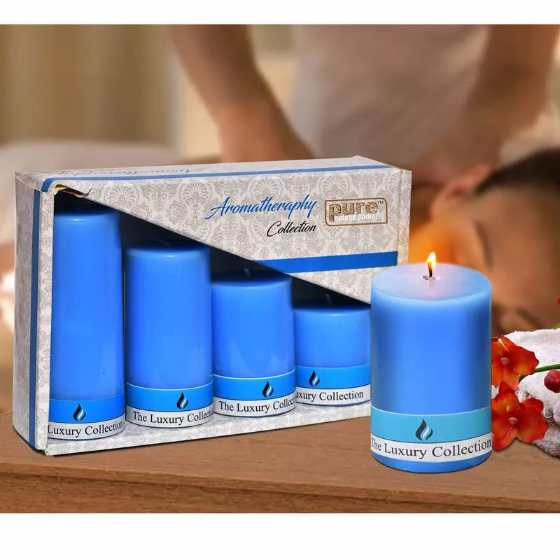 Pure Source India Praffin Wax Pillar Candle for Home Decor, Restaurant, Party Candles – Decoration Dinner Wedding Smokeless & Dripless Pillar Candles Pack of 4 (Ocean Breeze)