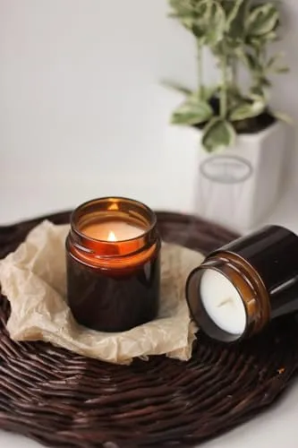 Ruya's Handcrafts Amber Double Wick Clear Quartz Stone | Revealing Delightful Surprises Every Flicker Therapy Candles | Manifestation glow Candles (Maker's Choice)