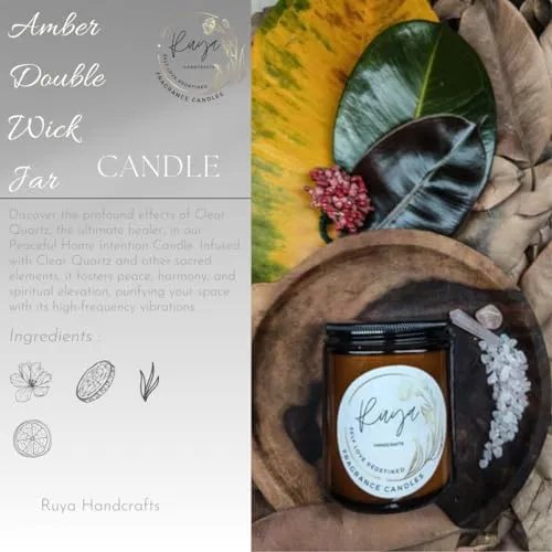 Ruya's Handcrafts Amber Double Wick Clear Quartz Stone | Revealing Delightful Surprises Every Flicker Therapy Candles | Manifestation glow Candles (Maker's Choice)