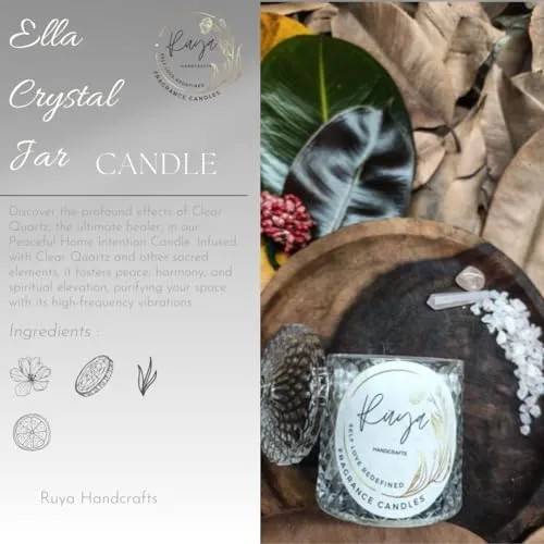 Ruya's Handcrafts Ella Crystal Jar Single Wick Clear Quartz Stone | Evoking Tranquillity and Serenity Therapy Candle | Manifestation Glow Candle (Dreamy Lavender)