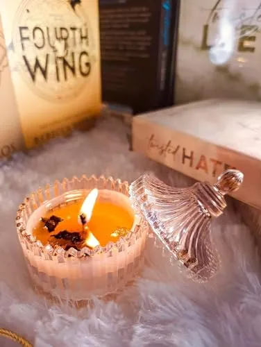 Ruya's Handcrafts Lunar Glow Single Wick Amethyst Stone | Evoking Sense of Tranquillity, Positive Vibes, Therapy Candles | Lucky Charm Candle (Spicy Incense)