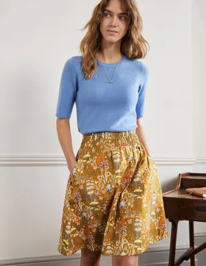 Shirred Waist Cotton Skirt-Frankincense, Wildflower Bloom