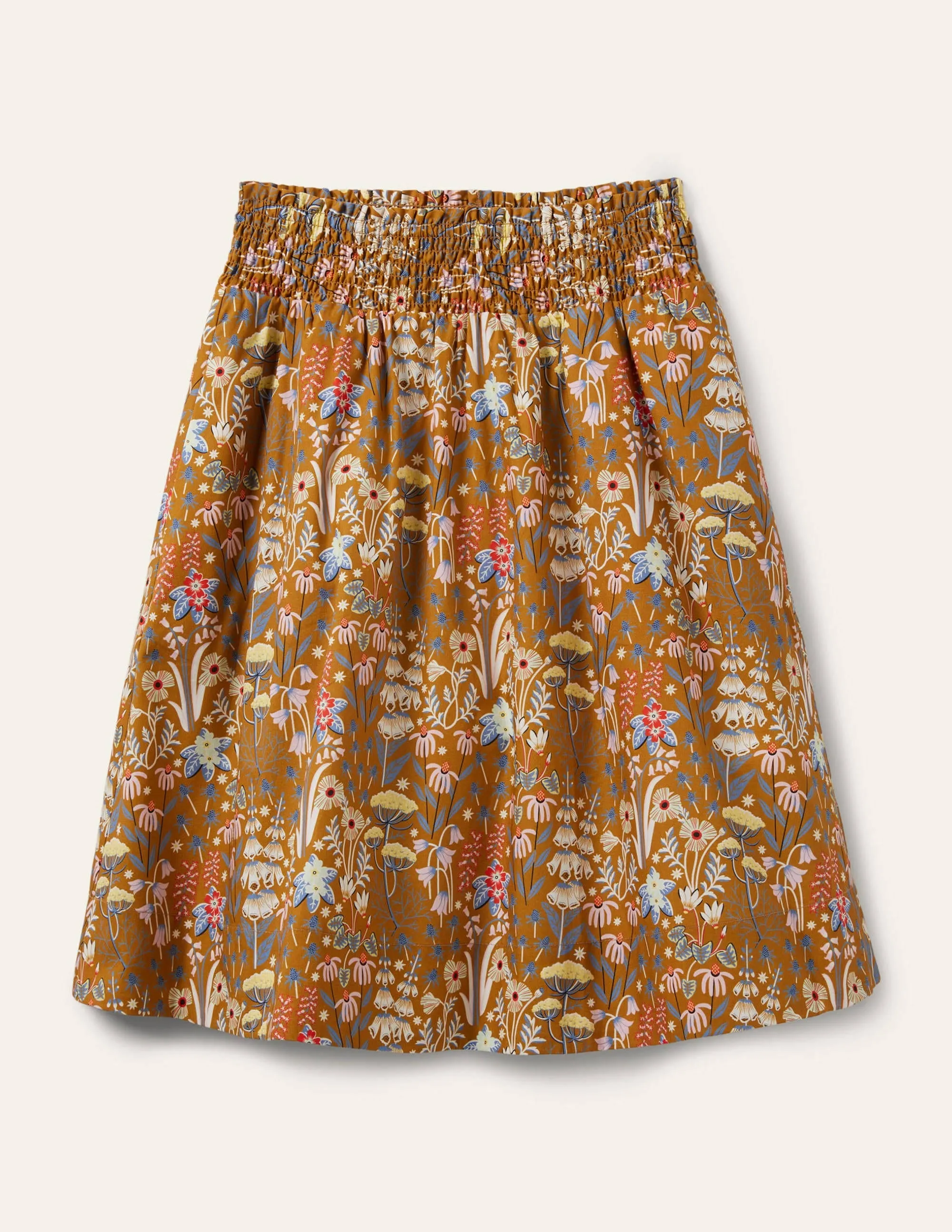 Shirred Waist Cotton Skirt-Frankincense, Wildflower Bloom