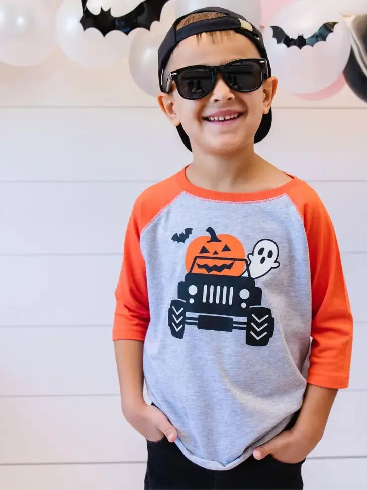 Sweet Wink Pumpkin Monster Truck Halloween 3/4 Shirt