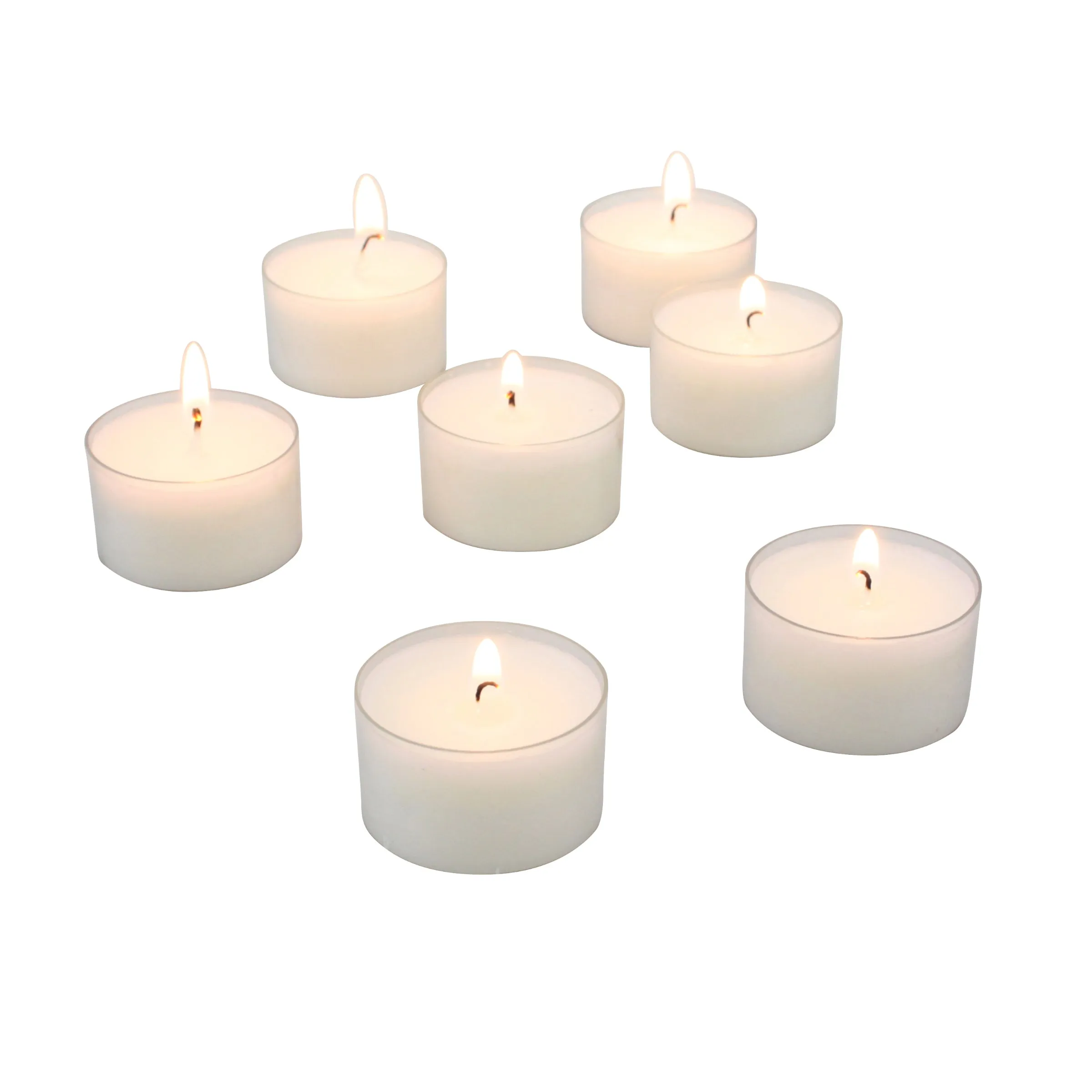 Unscented Long Burning Clear Cup Tealight Candles, 8 Hour Extended Burn Time, White (Bulk 48 Pack)
